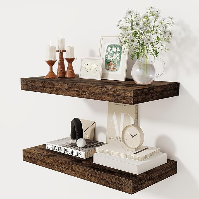 Set of 2 - 24" Rustic Brown Floating Shelves