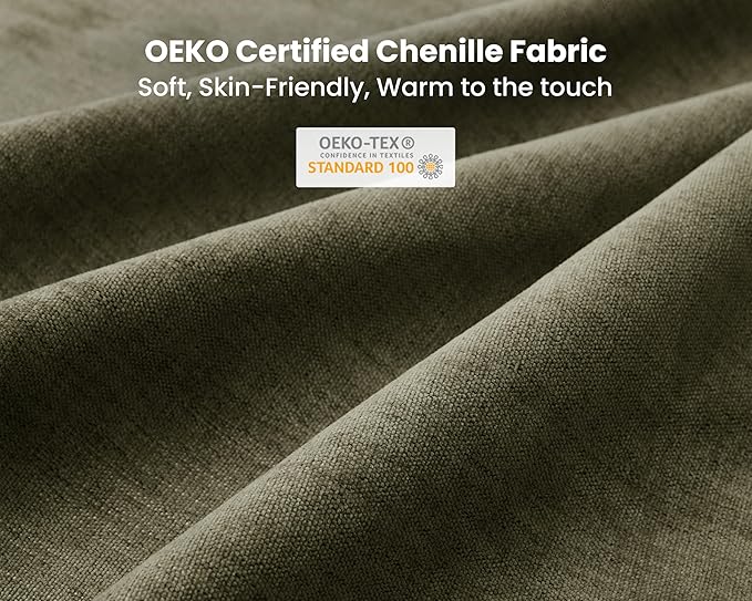 Oversized Extra Deep Cloud Chenille Modular Sectional Couch with Double Chaise in Olive Green