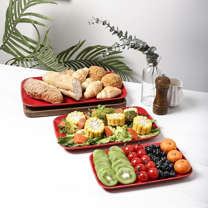 Ceramic Serving Platters - 14" 12" 10" - Red