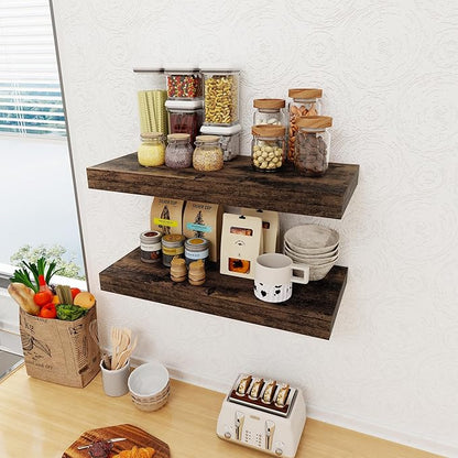Set of 2 - 24" Rustic Brown Floating Shelves