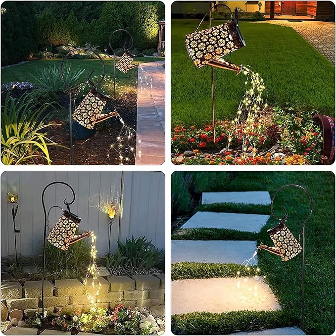 2 Pack Solar Watering Can with Lights - Bronze Floral Design