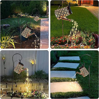 2 Pack Solar Watering Can with Lights - Bronze Floral Design