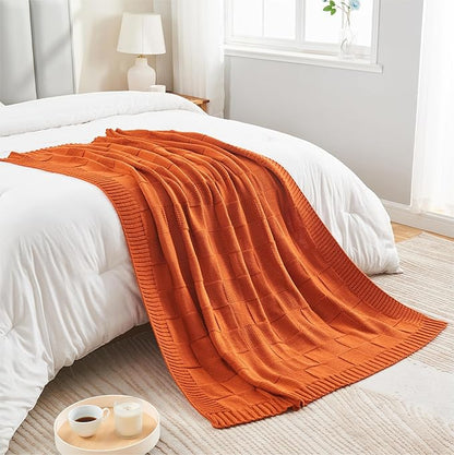 Rust/Orange Checkered Knit Throw Blanket - 50 X 60 inch
