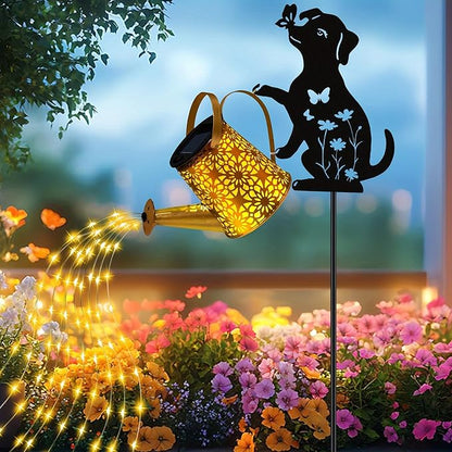 Dog With Watering Can/Cascading Lights - Solar, Waterproof