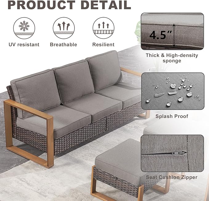 Outdoor Wicker Patio Sofa in Gray