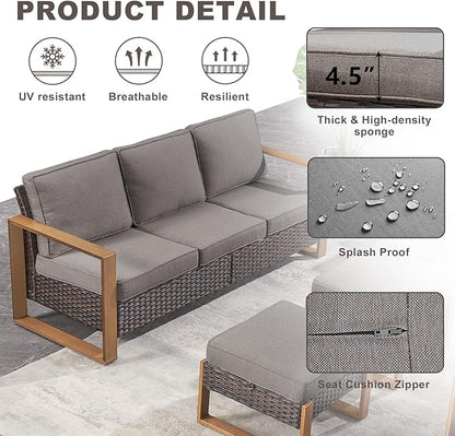 Outdoor Wicker Patio Sofa in Gray