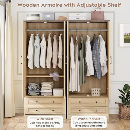 Wooden Armoire Wardrobe Closet - 71 inch, Natural Finish