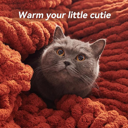 Chunky Knit Throw Blanket - Burnt Orange 60 x 80 inch