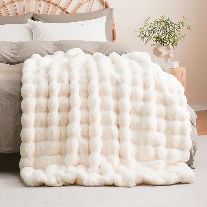 Thick Fluffy Soft Bubble Blanket - White, 50 x 60