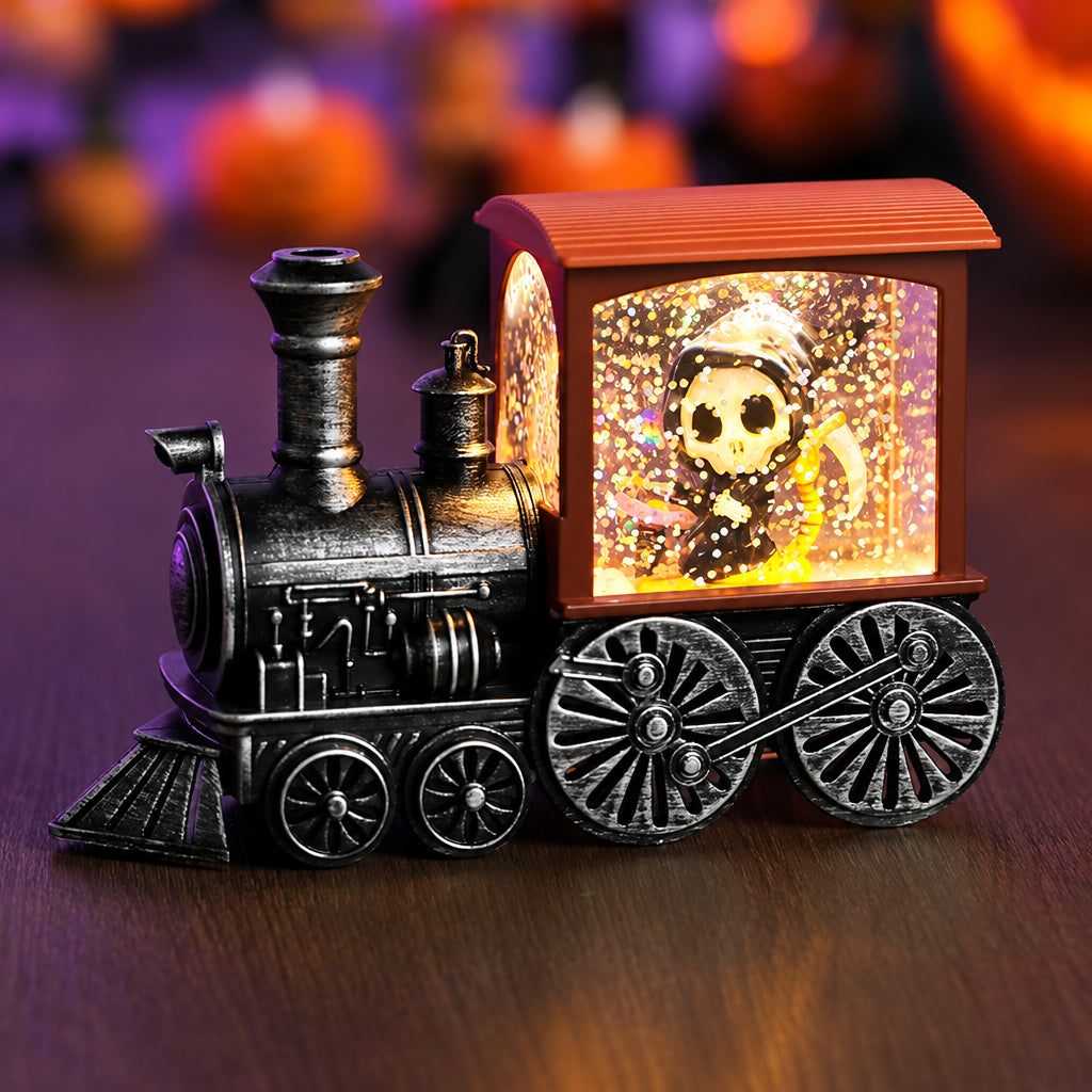 Halloween Snow Globe Train - Battery Powered LED Indoor Decoration with Timer