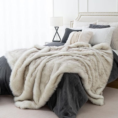 Extra Large Luxury Faux Fur Throw Blanket - Ivory 60 x 80 inch