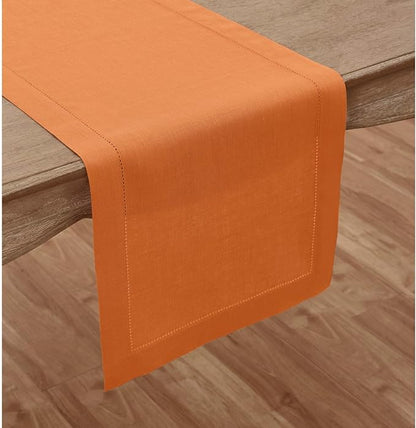 100% Pure Linen Hemstitch 14 x 90 Inch Table Runner - Mango Tango