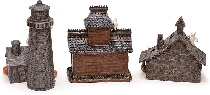 Mark Feldstein &amp; Associates Spooky Halloween Village - Color-Changing Pre-Lit 3 Pc Set
