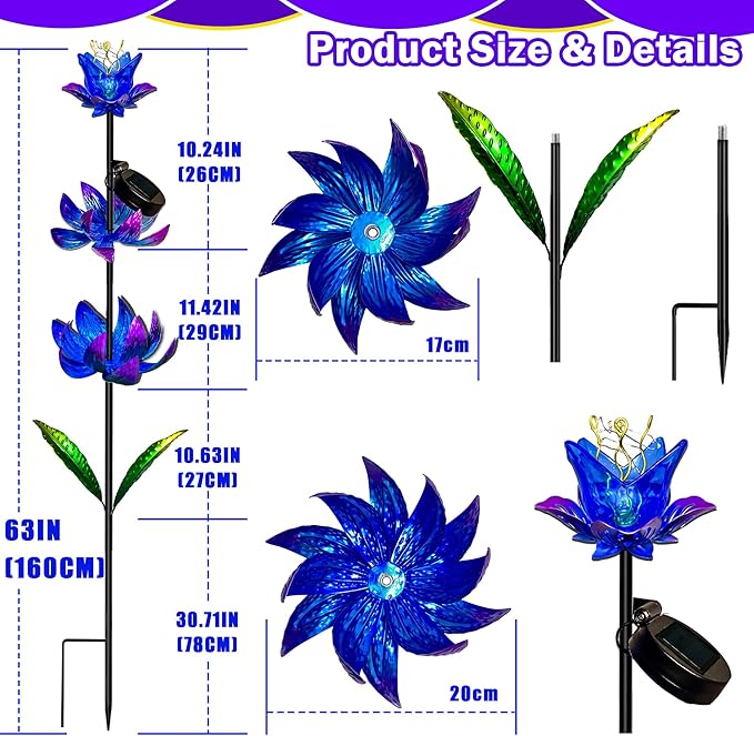 63 Inch Metal Wind Spinner with LED Lights