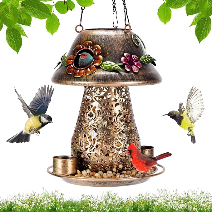 Solar Bird Feeder - Bronze Mushroom