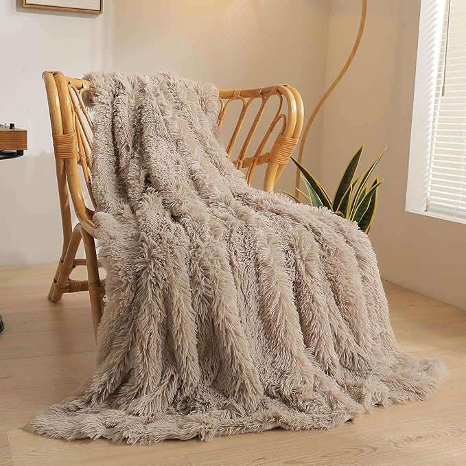 Luxury Faux Fur Super Soft Throw Blanket in Khaki - 50x60