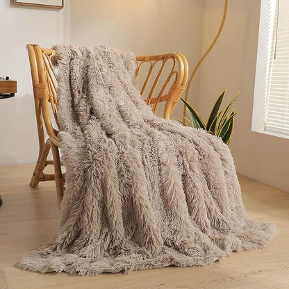 Luxury Faux Fur Super Soft Throw Blanket in Khaki - 50x60