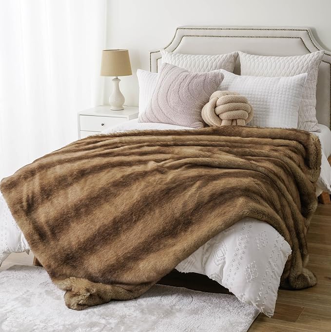 Luxury Faux Fur Throw Blanket - Ochre 50 x 60 inch