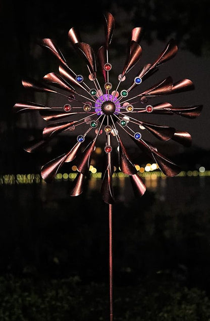 Large Copper Kinetic Wind Spinner - 79 inch with Solar LED Light