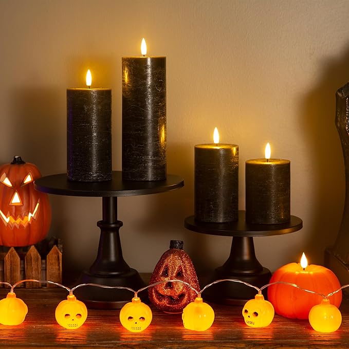 Set of 4 Halloween Flameless LED Candles w/ Remote - Black