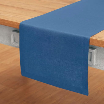 100% Pure Linen Indigo Blue Table Runner - 14 x 90 Inch