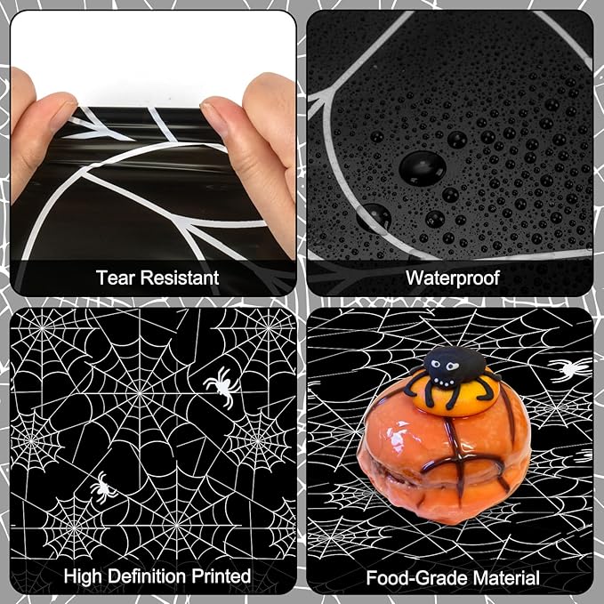 Set of 2 Disposable Halloween Tablecloths - Spider Webs - Black, 108 x 54 Inch
