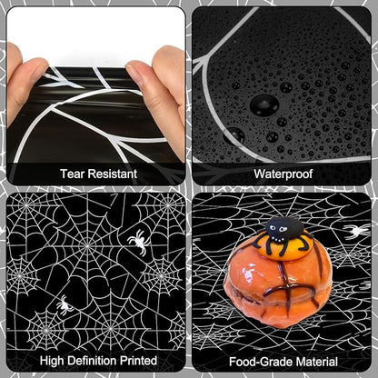 Set of 2 Disposable Halloween Tablecloths - Spider Webs - Black, 108 x 54 Inch
