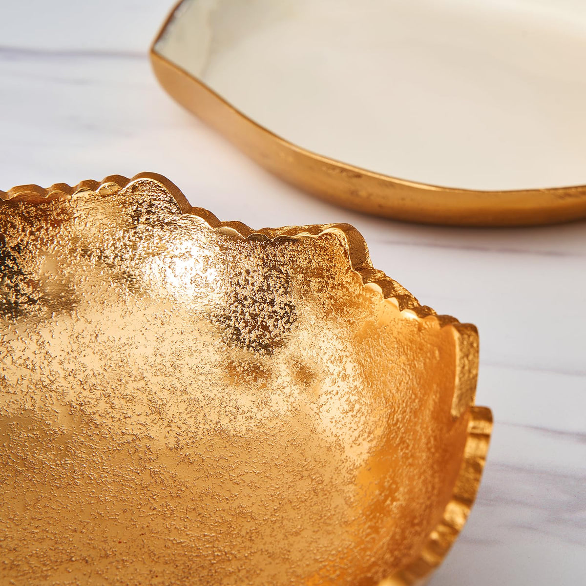 Decorative Hammered Asymmetrical Bowl - Gold