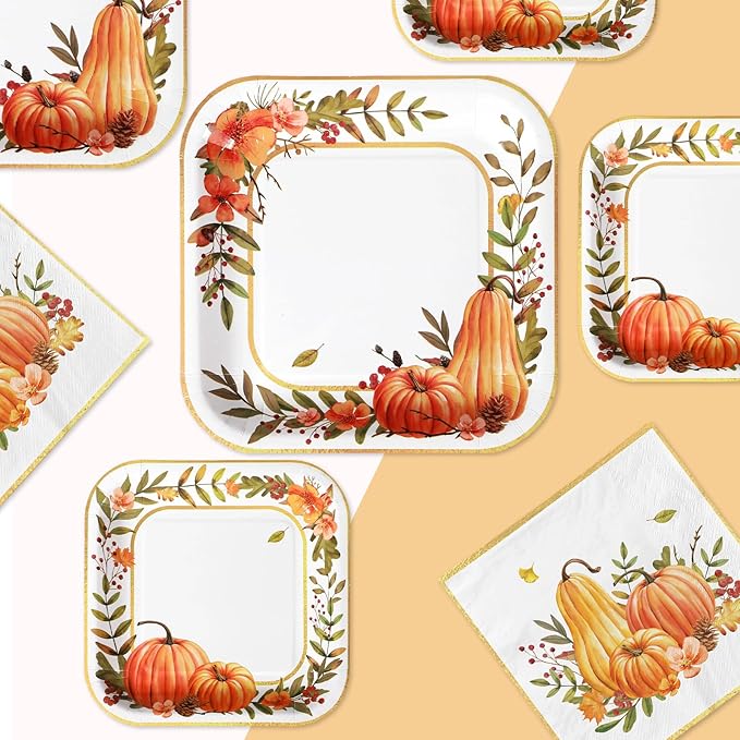 Fall Party Supplies - Disposable Plates &amp; Napkins for 50 Guests