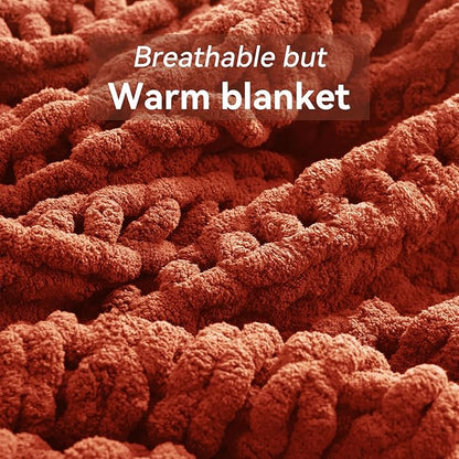 Chunky Knit Throw Blanket - Burnt Orange 60 x 80 inch