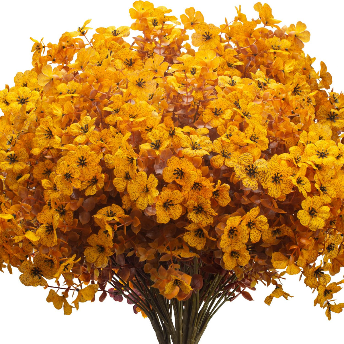 Yellow Grunyia Artificial Fall Mums - UV Resistant, 16 Bundles, 13.5"