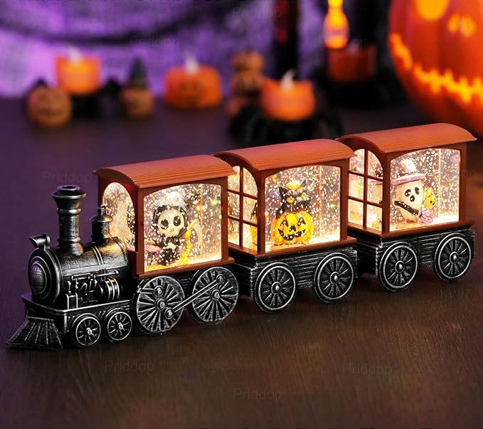 Halloween Snow Globe Train - Battery Powered LED Indoor Decoration with Timer