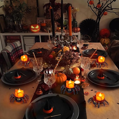 6 Pack Battery Operated LED Spider Tealight Candles for Halloween