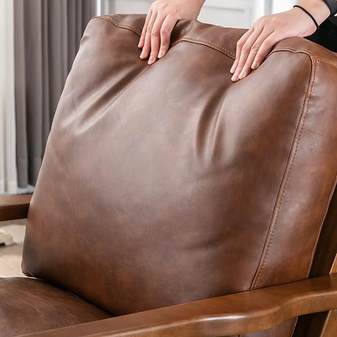 Wahson Brown Leather Mid-Century Modern Accent Chair and Ottoman Set in Faux Leather