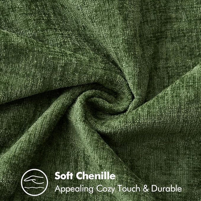 Pack of 2 Moss Green Stitched Edge Soft Chenille Pillow Covers - 18 x 18 inch