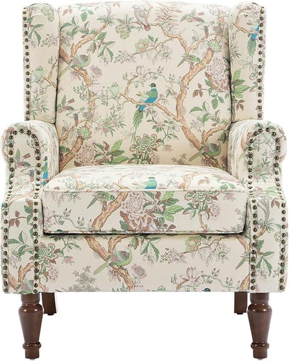 Retro Printed Wingback Arm Chair - Bird Pattern