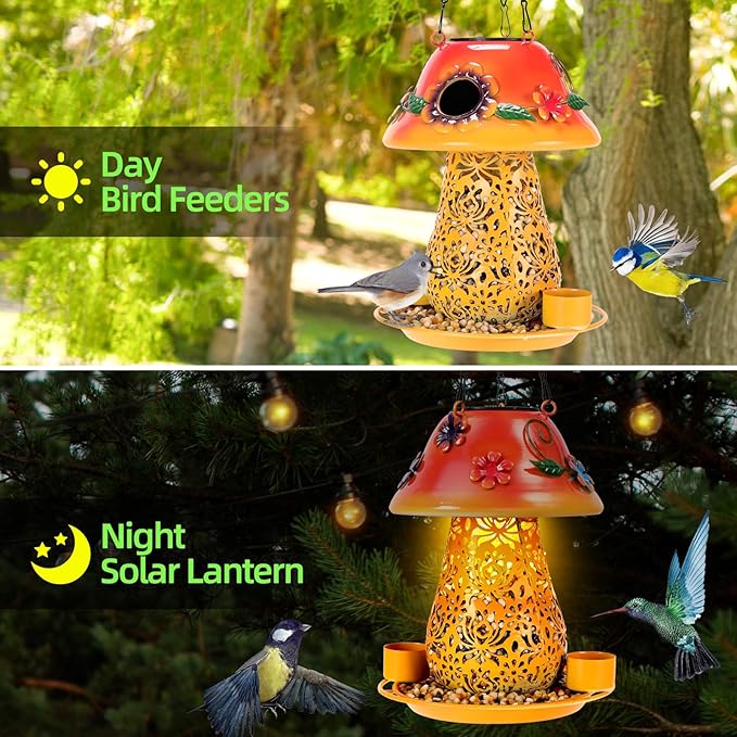 Mushroom Solar Bird Feeder - Yellow