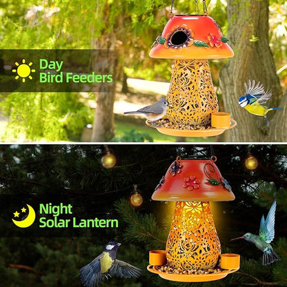 Mushroom Solar Bird Feeder - Yellow