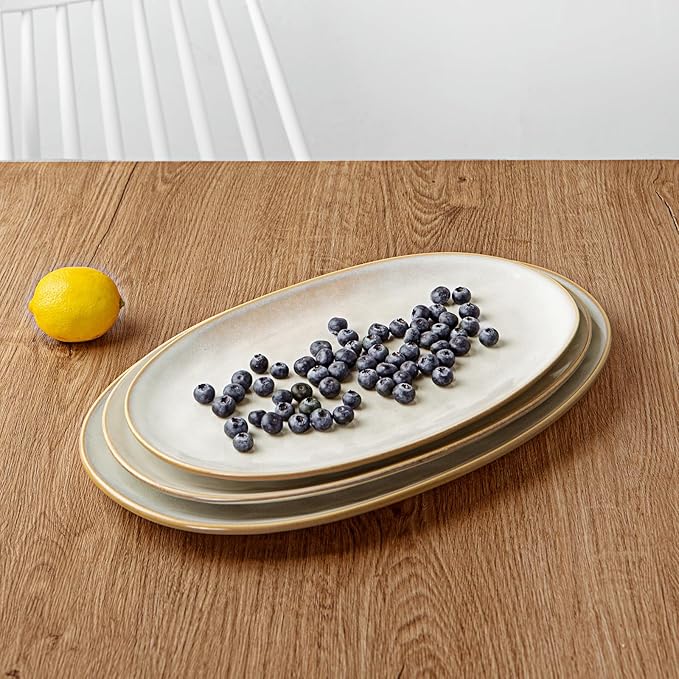 3 Piece Oval Stonware Serving Trays - Cappuccino White