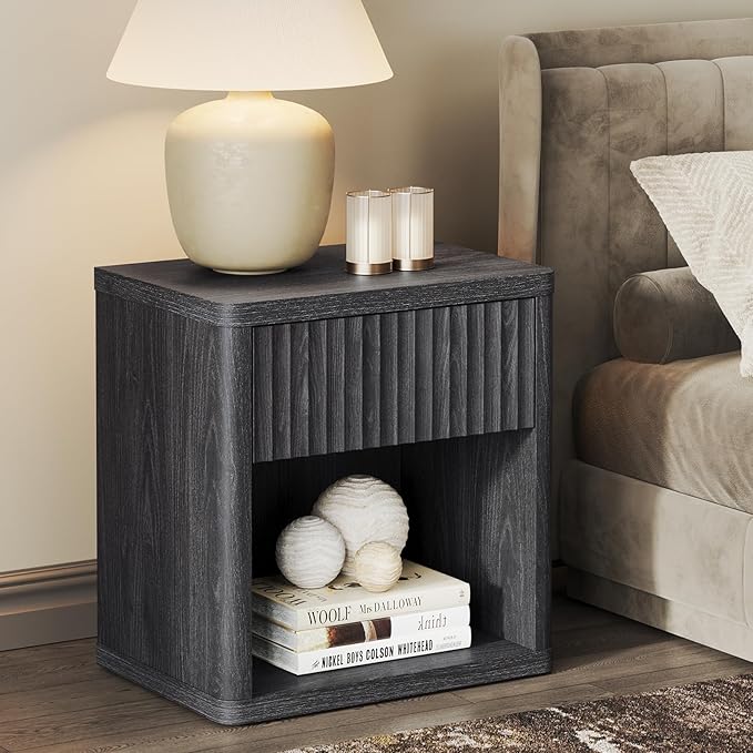 SICOTAS Fluted Bed Side Table - Dark Grey Alder