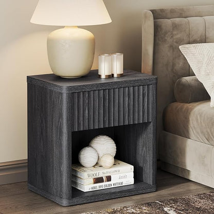SICOTAS Fluted Bed Side Table - Dark Grey Alder