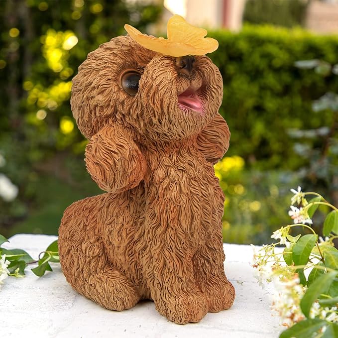 Solar Garden Statue- Puppy with Butterfly 