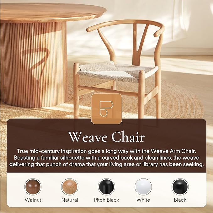 POLY &amp; BARK Weave Mid Century Modern Dining Chairs - Set of 2, Natural