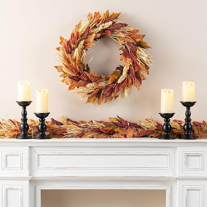 24 inch Harvest Wreath with Black Metal Hanger