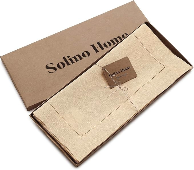 100% Pure Linen Hemstitch Table Runner - 14 x 72 Inch, Beige