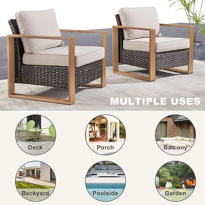 Wicker Outdoor Patio Chairs with Cushions - Set of 2