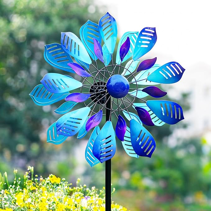 Extra Large Wind Spinner - 84" Blue Flower