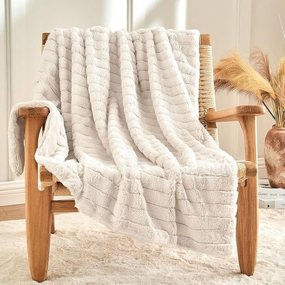 Faux Fur Throw Blanket - Beige, 60 x 80