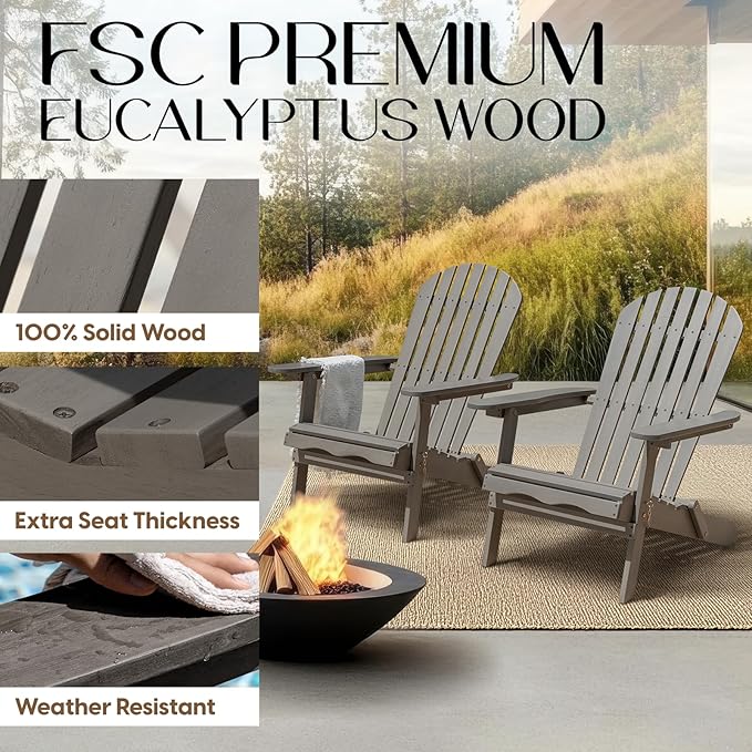 Idzo Outdoor Adirondack Chair -  Set of 2, Gray
