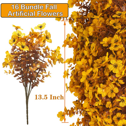 Yellow Grunyia Artificial Fall Mums - UV Resistant, 16 Bundles, 13.5"